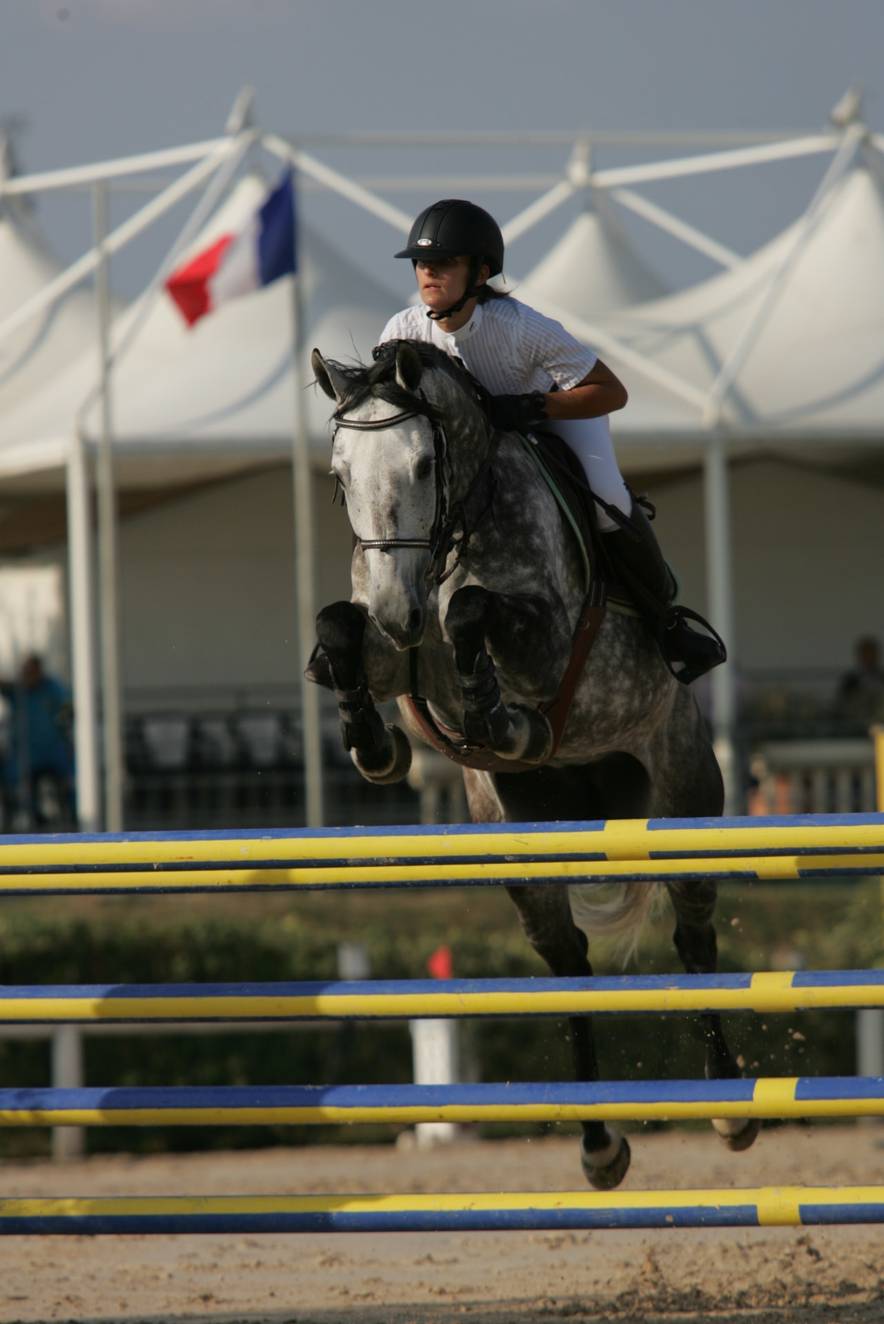 Emilie Bardettis competing in show jumping with her horse